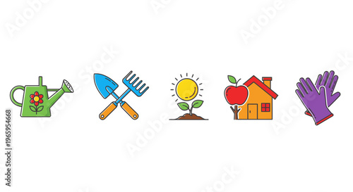 Garden tools and elements vector icons for gardening and horticultural projects