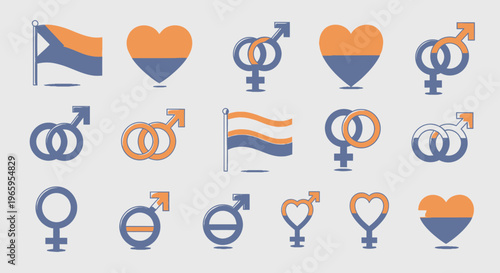 Gender equality and lgbtq symbols graphic set on a neutral background