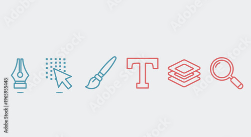 Graphic design tools icons set in outline style on a white background