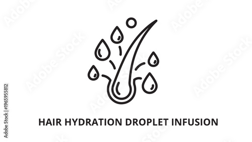 Elegant and clean line drawing illustrating hair hydration with water droplets, ideal for beauty, skincare, and wellness advertising, blogs, or educational content.