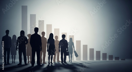 Silhouetted business people stand against a city skyline with a glowing background conveying a sense of community and urban life