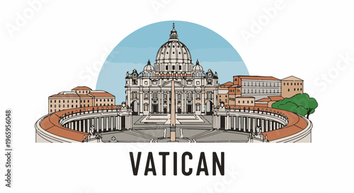 Iconic domed basilica with colonnade and city buildings under a blue sky