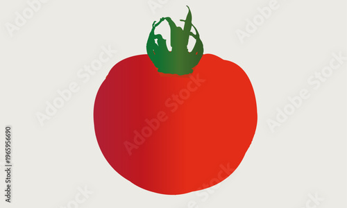 A simple and clean digital illustration of a ripe red tomato with a green stem on a plain background. The image features smooth gradients and bold colors, making it ideal for food design, educational 