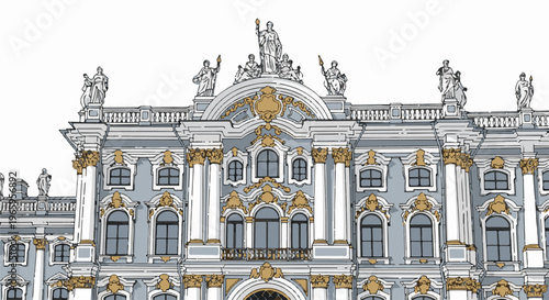 Ornate classical building facade with statues and gold accents