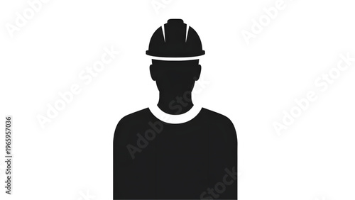 Black silhouette of a man wearing a hard hat and t shirt