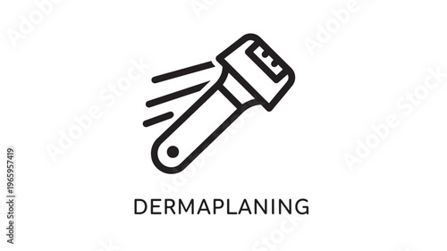 A simple black line art illustration of a dermaplaning tool on a white background, representing a popular skincare treatment for exfoliation and skin rejuvenation.