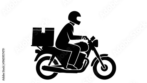 Motorcycle delivery rider with package on back
