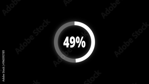 Abstract pie chart with 49 percent progress bar animation. Pie chart business and finance visual data representation for sales and statistics on black background. 4k video	