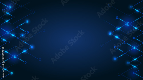 Dark blue network background with random binary data