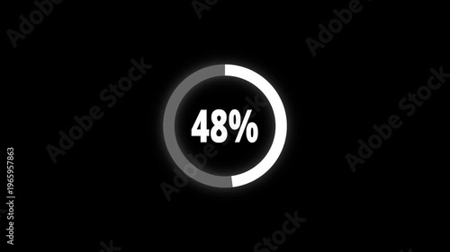 Abstract pie chart with 48 percent progress bar animation. Pie chart business and finance visual data representation for sales and statistics on black background. 4k video	