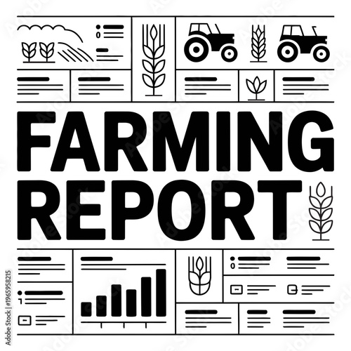 An illustrative farming report design featuring agricultural icons and statistical graph elements high quality professional detailed
