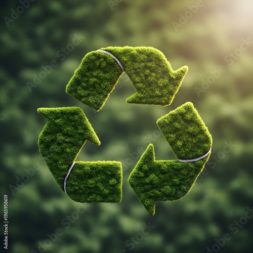 World environment day eco friendly recycling symbol made of green moss promoting sustainability