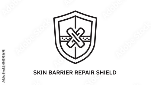 Clean line art illustration of a shield symbolizing skin barrier repair, ideal for skincare branding, medical infographics, and wellness product marketing materials.