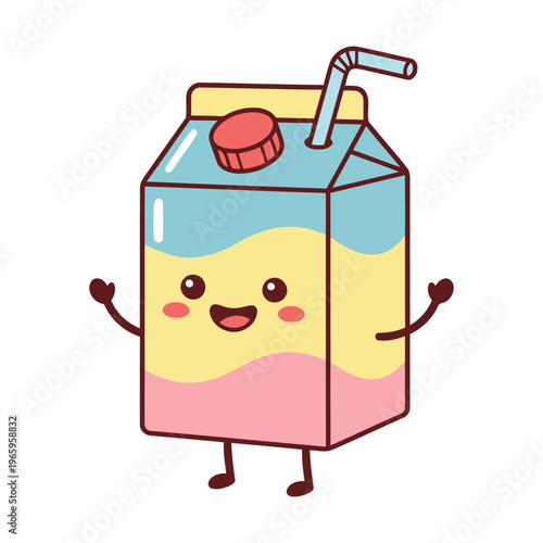 Cute drink carton winks with joy and arms raised