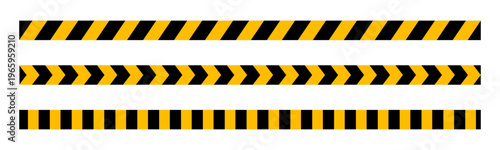 Yellow and black barricade tape vector set. Barricade tape concept of caution for danger area, construction site, road, warning, police check box, do not entry and hazard area.