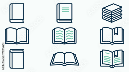 Set of Book Icons for Education and Publishing Graphic Design