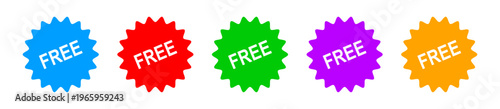 Free badge sticker set on transparent background for product marketing, sale, offer and business. Free tag set with different colors. Vector illustration.