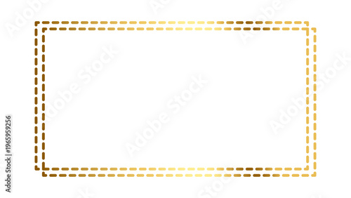 Rectangular golden border frame with dash lines isolated on transparent background perfect for picture, design and mockups. Gold rectangle empty frame. Vector illustration.