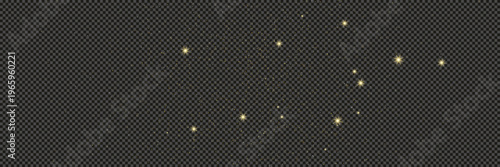 Gold glittering dust with stars on transparent backdrop