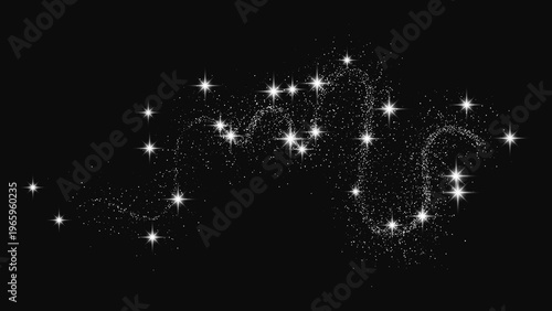 Silver glittering confetti wave and stardust