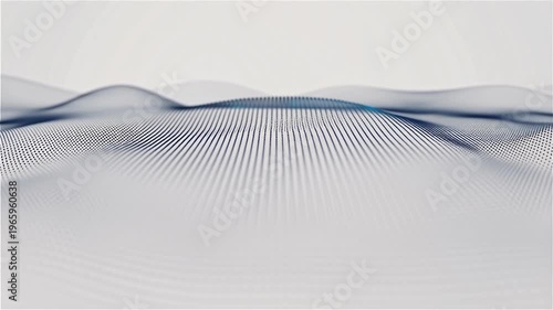 An ethereal abstract digital waveform composed of delicate blue and white dots creating gently undulating curves, presenting a futuristic visualization of data.