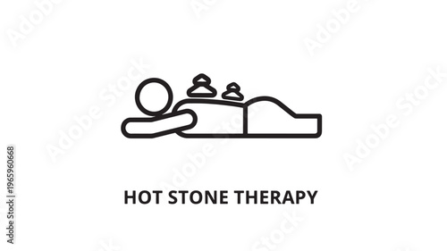 Clean and modern vector-style line drawing depicting hot stone massage therapy, ideal for wellness, spa, relaxation, and alternative medicine marketing materials.