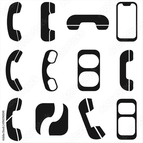 Line art of telephone, handset, and smartphone icons silhouette vector on a whit background