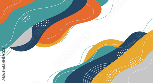 Abstract organic shapes background with fluid lines and dots.