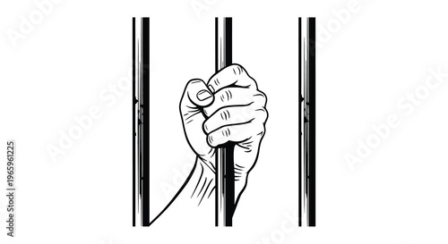 A stark image depicts a hand gripping prison bars symbolizing confinement and longing for freedom a powerful silhouette high quality professional
