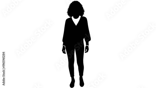 silhouette of a woman walking alone on white background