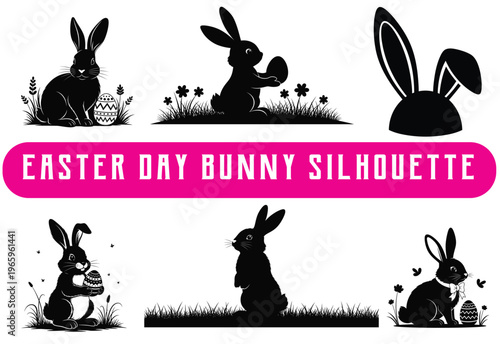 Easter day bunny silhouette clip art for easter decorations and crafts