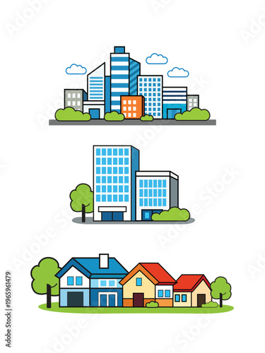 Simple illustration of city, apartment and village icon  copy