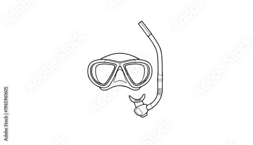 Black line drawing of snorkeling mask and tube