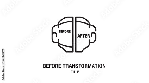 Minimalist black and white line art illustrating a before and after transformation, ideal for wellness, self-improvement, fitness, and motivational content in marketing and education.