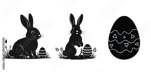 Ester day silhouette black easter bunnies and egg decorations