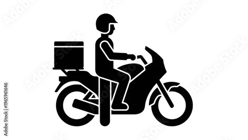 Motorcycle delivery rider with box on back silhouette