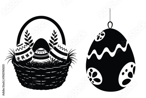 Ester day silhouette of easter basket and egg ornaments