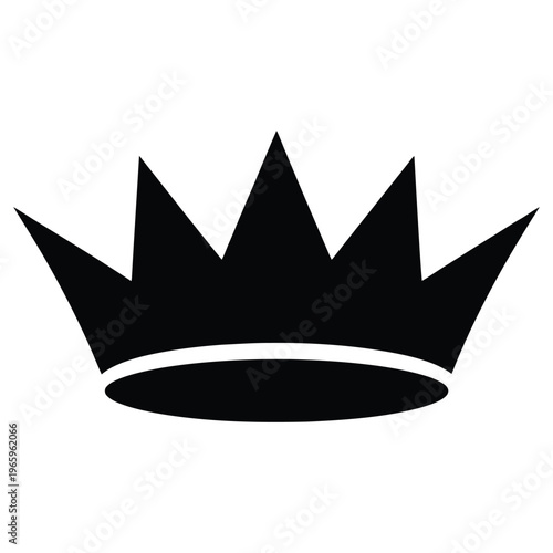 A striking black crown icon is showcased against a plain white background a regal silhouette