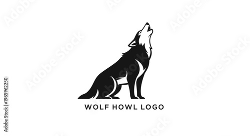 Black wolf howling logo design.