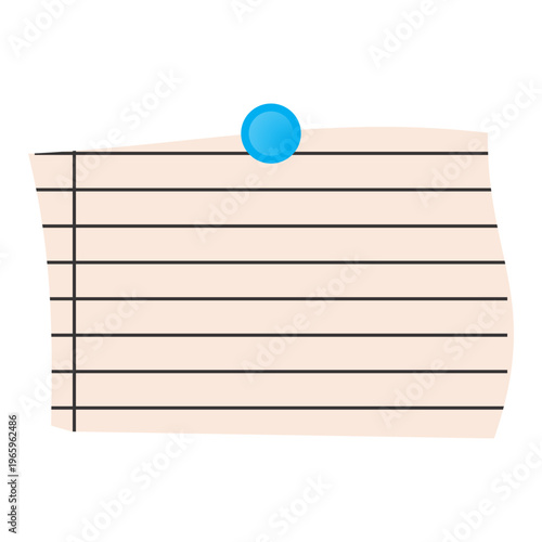 Lined Paper Note with Blue Push Pin Pinboard Stationery Vector Illustration