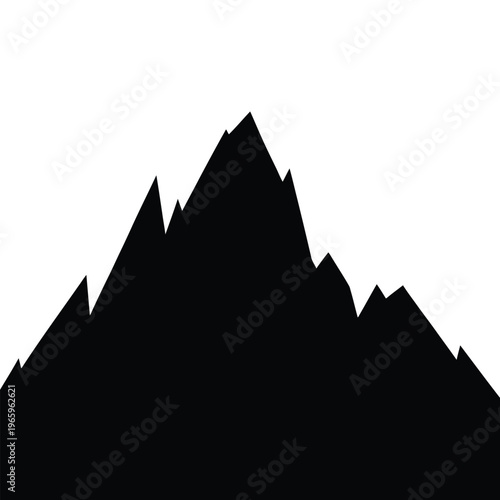 A dramatic sharply defined mountain peak depicted in a striking black silhouette