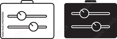 Two rectangular showing slider controls with circular knobs on horizontal tracks in both outline and solid black filled styles