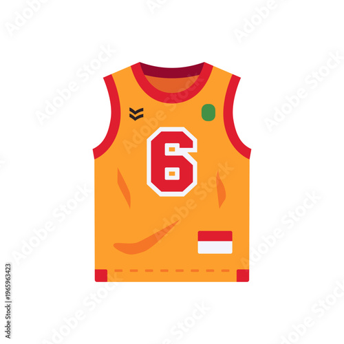 yellow red basketball jersey, six number, sports uniform, sleeveless shirt, colorful vector flat style illustration
