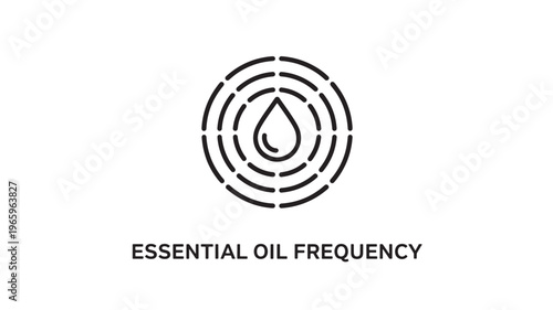 Clean and modern black line art depicting an essential oil frequency symbol, ideal for wellness, holistic health, aromatherapy, and natural healing marketing materials, logos, and educational content.
