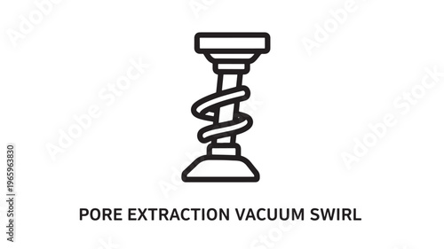 Minimalist black and white line art depicting a pore extraction vacuum swirl tool, ideal for skincare, beauty technology, and wellness marketing materials.