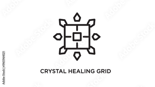 Clean and modern line art illustration of a crystal healing grid, ideal for wellness branding, meditation guides, holistic health content, and spiritual marketing materials.