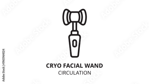 Minimalist black and white illustration of a cryo facial wand used in beauty treatments for skin circulation and rejuvenation. Ideal for wellness, spa, skincare, and medical marketing materials.