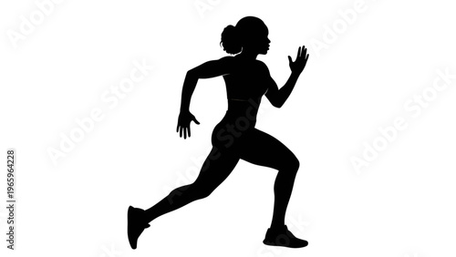 silhouette of a woman running fast on white background