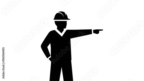 Black silhouette of a construction worker pointing to the right
