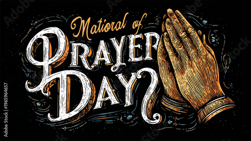 National Prayer Day, prayer hands, religious icon, vector illustration, black background
